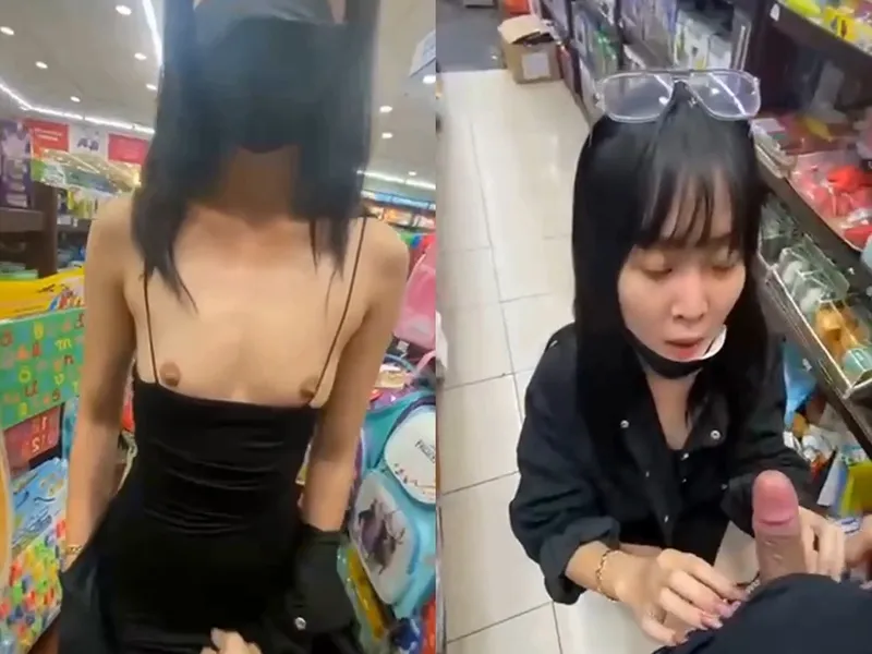đi nhà sách em mặc mỗi cái quần lót còn đòi anh liếm dương vật p1